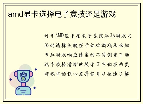 amd显卡选择电子竞技还是游戏